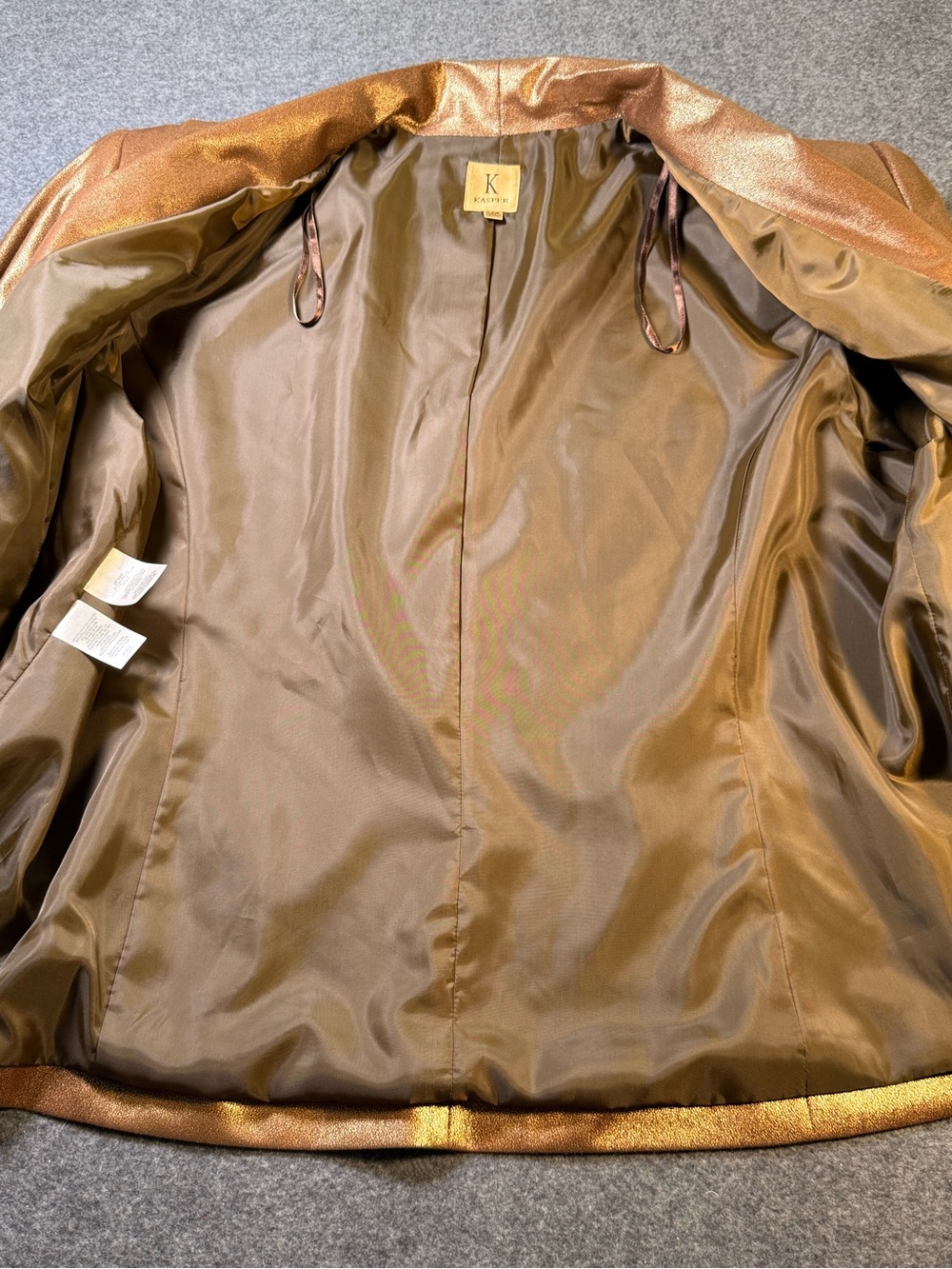 NWT Kasper Plus Size 24W Metallic Copper Faux Leather Open Front Blazer Jacket - Picture 6 of 16